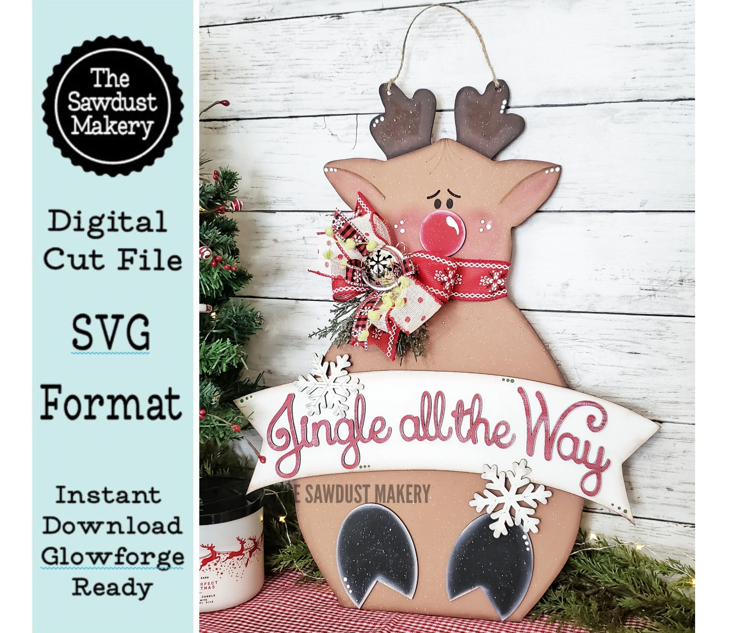 Reindeer Door Hanger SVG File | Laser Cut File | Rudolph SVG File ...