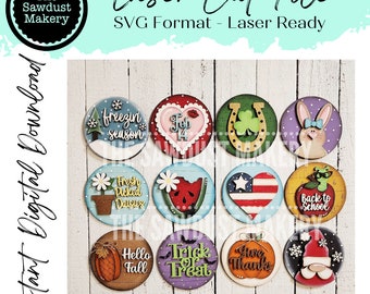 12 Month Seasonal Round Bundle | Candy/Mason/Cookie Jar lid Interchangeable Frame SVG | Laser Cut File | Interchangeable Frame