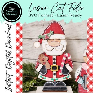 Debout Père Noël sur étagère fichier SVG | Fichier découpé au laser | Fichier SVG père Noël | Garde d'enfants de Noël | Père Noël étagère sitter SVG