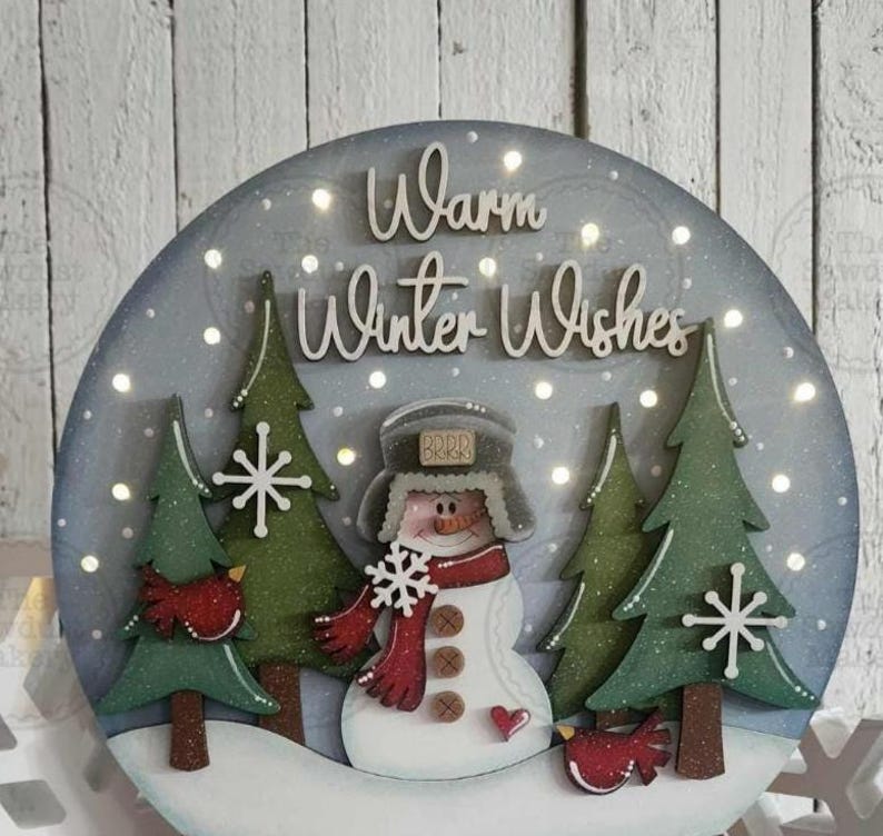 Snowman Warm Wishes Light up Round Door Hanger Sign File SVG ...