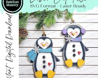 Arquivo SVG de enfeite de Natal de pinguim | Arquivo de corte a laser | Enfeite de Natal de pinguim | Enfeite SVG | Enfeite SVG personalizado