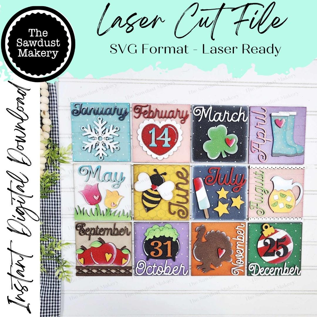 Twelve Month Sign Bundle Laser Cut File | Laser Cut File ...