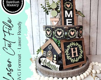Welcome Home Tiered Tray SVG File | Laser Cut File | Home SVG  Home Sweet Home Laser File | Farmhouse SVG | Monogram Decor