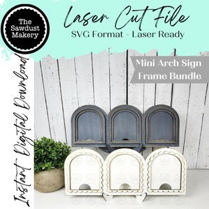 Mini Arch Triple Window Interchangeable Frame Sign Holder | Mini Arch Boho Frame | Scallop Arched Frame Laser Cut File
