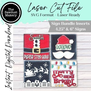 Santa Sign Bundle Laser Cut File | Farmhouse Interchangeable Leaning Sign Bundle SVG | Glowforge | Farmhouse Sign | Santa Svg