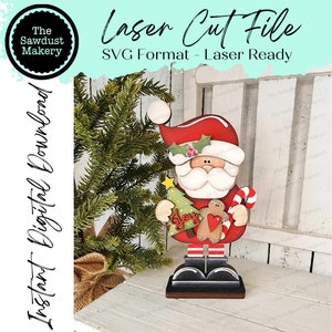 Arquivo SVG Mini Papai Noel em pé | Lucky | Arquivo de corte a laser | Arquivo SVG de Natal | Papai Noel SVG | Boneco de prateleira de Natal