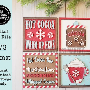 6&quot; x 6&quot; Hot Cocoa Bar Sign Laser SVG  File | Laser Cut File | Interchangeable Frame | Leaning Ladder SVG | Laser Cut Hot Cocoa signs