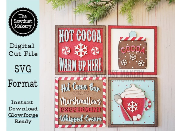 6" x 6" Hot Cocoa Bar Sign Laser SVG  File | Laser Cut File | Interchangeable Frame | Leaning Ladder SVG | Laser Cut Hot Cocoa signs