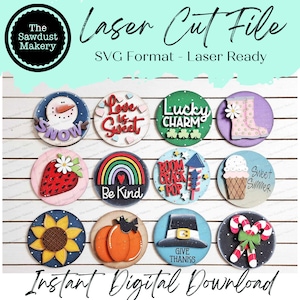 Vol.  4 ~ 12 Month Seasonal Round Bundle | Candy/Mason/Cookie Jar lid Interchangeable Frame SVG | Laser Cut File | Interchangeable Frame