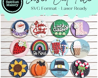 Vol.  4 ~ 12 Month Seasonal Round Bundle | Candy/Mason/Cookie Jar lid Interchangeable Frame SVG | Laser Cut File | Interchangeable Frame