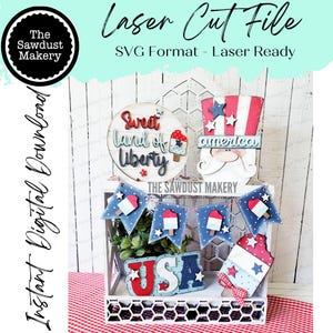 Arquivo SVG Sweet Land of Liberty Tiered Tray | Arquivo de corte a laser | Glowforge | EUA | América | 4 de julho | Tio Sam SVG | Popsicle svg