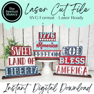Patriotic Word Stackers / Summer Mini Block SVG / File SVG / File tagliato al laser / Glowforge / File SVG tagliato al laser del 4 luglio