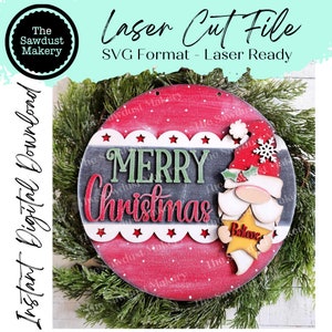 Arquivo SVG para pendurar porta de 10,5" com Papai Noel Feliz Natal | Arquivo cortado a laser | Arquivo SVG de Natal | Arquivo SVG para pendurar porta | Arquivo SVG de Natal