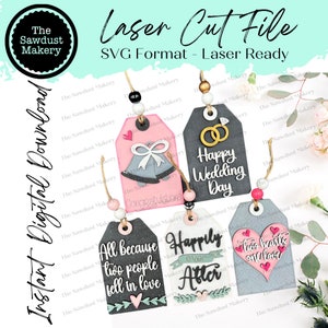 Porta-cartão-presente para etiqueta de casamento Arquivo SVG cortado a laser | Porta-cartões-presente para casamento | Arquivo SVG a laser | Glowforge | Etiqueta de presente SVG
