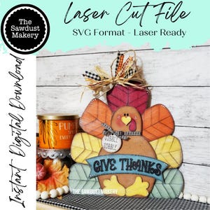 Turkey Door Hanger | Thanksgiving | Door Hanger | SVG File | Laser Cut File | Glowforge | Turkey | Thanksgiving Decor | Give Thanks