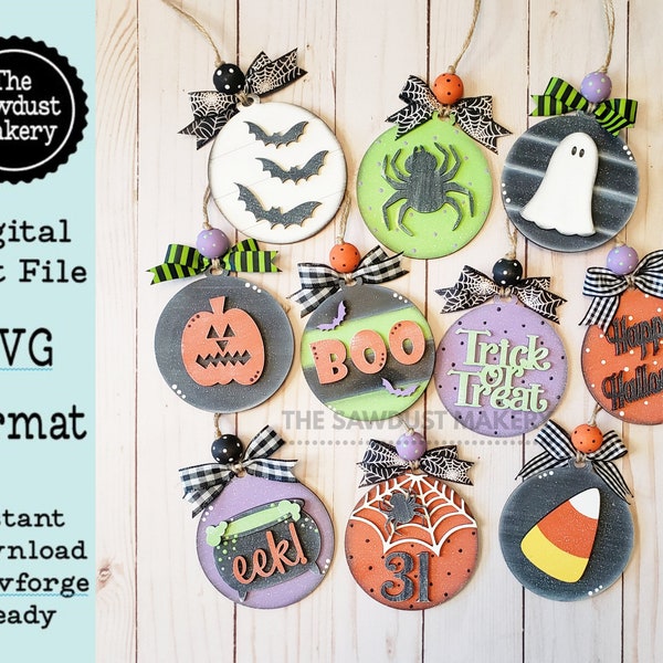 Halloween Ornament Bundle SVG File | Laser Cut File | Halloween Ornament Kit | Ornament SVG | Halloween svg | Trick or Treat Bag Tags