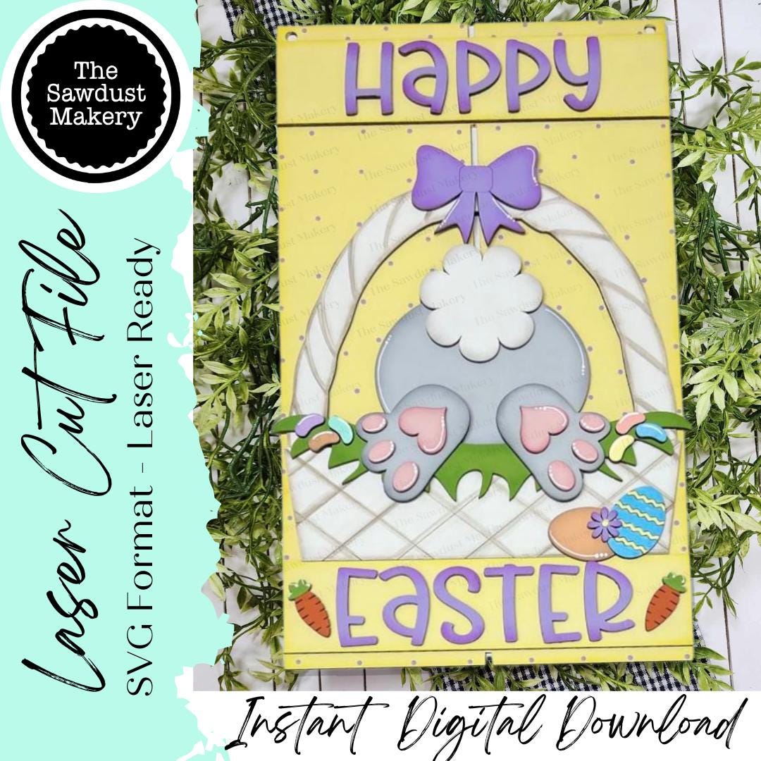 Happy Easter Bunny Butt Pallet Sign Door Hanger SVG File | Laser Cut ...