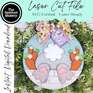 Accroche-porte de Pâques de mégot de lapin Fichier laser SVG | Fichier de Pâques découpé au laser | SVG découpé au laser | Accroche-porte de Pâques | Svg de Pâques