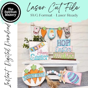 Fichier SVG de plateau à plusieurs niveaux lapin de Pâques | Svg lapin | Fichier découpé au laser | Forgelumineuse | Fichier SVG de Pâques | SVG | Oeufs de Pâques | Houblon | Carotte