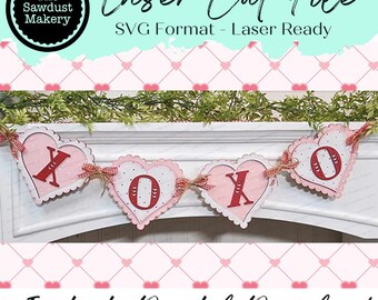 XOXO Herz Valentine Banner SVG | Laser Cut Datei | Glühschmiede | Valentinstag SVG | Valentinstag Herz svg | Spruchband | Liebe | Valentin
