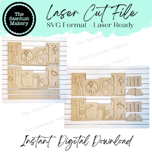 Noel & Fall Word Blocks SVG | Reversible Word Block SVG | SVG File | Laser Cut File | Glowforge | Standing Reversible svg file