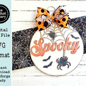 Spooky Halloween Door Hanger | Halloween | Door Hanger | SVG File | Laser Cut File | Glowforge | Bats | Fall SVG Decor | Spiderweb SVG