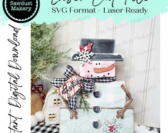 Frosty Block Standing Snowman Shelf Sitter SVG | Snowman laser cut file  Let it Snow | Glowforge | Snowman | Cardinal | Winter SVG