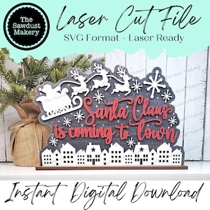 Santa Claus Word Art Shelf Sitter Standing Sign Arquivo SVG | Arquivo de corte a laser de Natal | Decoração de manto de Natal | SVG de Natal | Word Art Svg