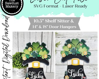 Lucky Hat Shelf Sitter and Door Hanger Bundle SVG File  | St Patrick Laser Cut File | Door Hanger SVG | St Patrick | Leprechaun Hat SVG