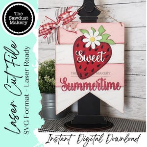 Erdbeere Tür Schild SVG-Datei | Laser Cut Datei | Erdbeere SVG-Datei | Türschild svg | Sommer svg | Süße Sommerzeit | Gänseblümchen svg