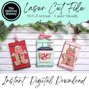 Lot de décorations de Noël en pain d'épice, fichier SVG découpé au laser |  Ornement de Noël SVG | Lot d'ornements SVG | Décoration en pain d'épice