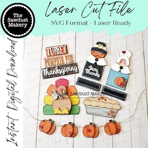 Give Thanks Thanksgiving SVG File | Laser Cut File | Glowforge | Pilgrims | Thanksgiving | Turkey | Pumpkin Pie | Thanksgiving SVG