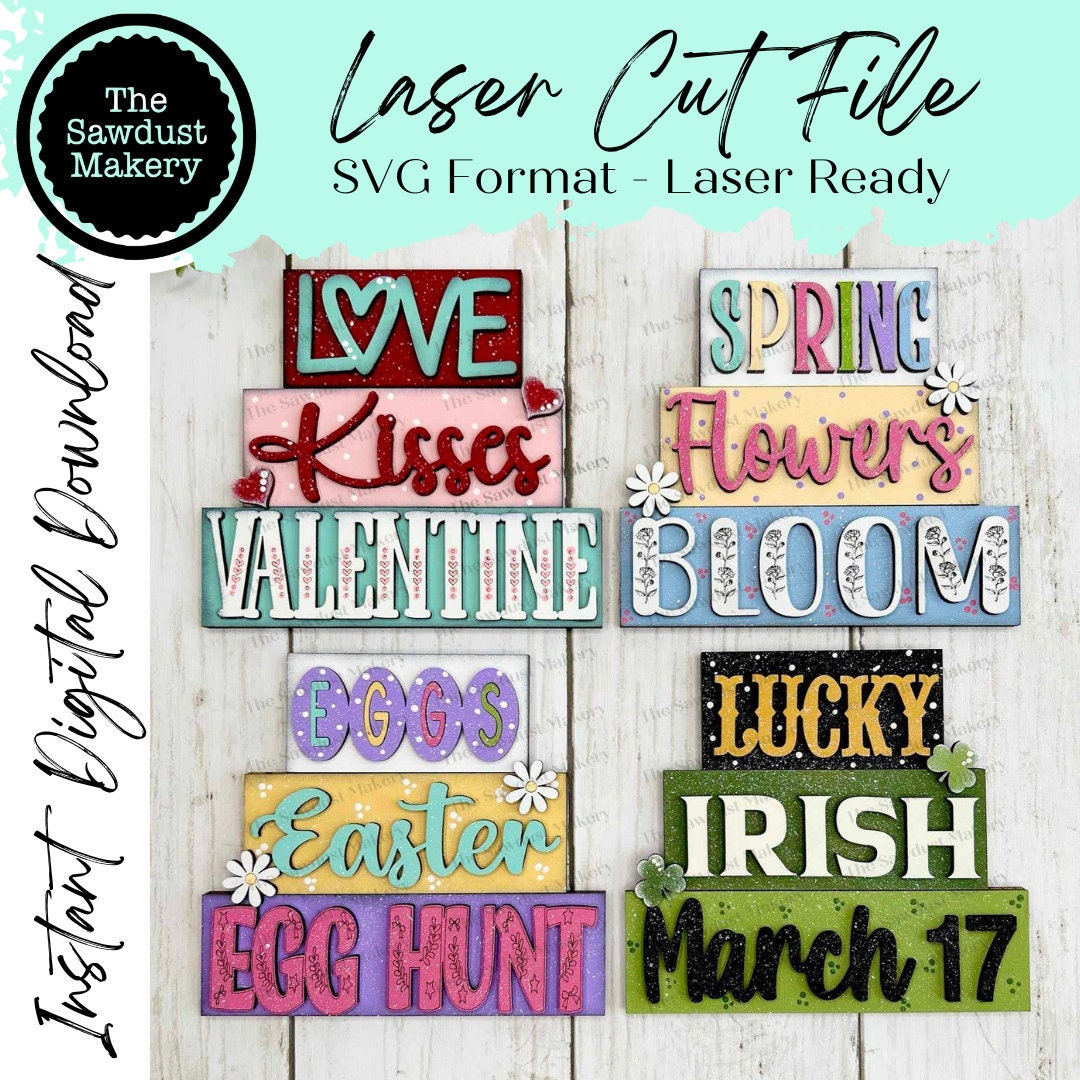 Spring Word Stackers SVG | Laser Cut File, Tiered Tray Decor (digital ...