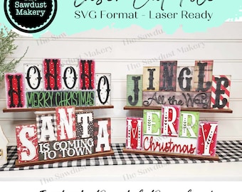 Add-on mini kerstwoordblokken sets van 5 en 6 letters | Mini-woordblok SVG-bestand | Lasergesneden bestand | Glowforge | Staande SVG-bestand