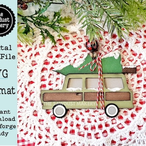 Fichier SVG d’ornement de camion de Noël familial | Fichier découpé au laser | Glowforge | Vacances de Noël | Maison de noix | Camion | Sapin de Noël