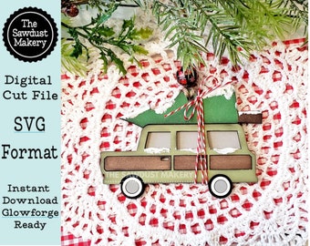 Family Christmas Truck Ornament SVG File | Laser Cut File | Glowforge | Christmas Vacation | Nuthouse | Truck | Christmas Tree