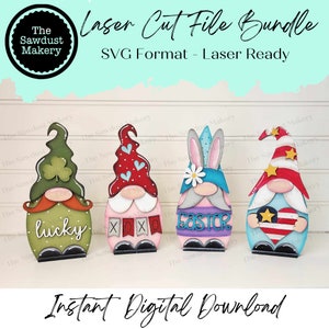 Gnome Mini Shelf Sitter Pacote # 1 Arquivo SVG | Arquivo de corte SVG a laser | Forja Brilhante | Arquivo de corte a laser Gnome SVG | Babá de Prateleira Gnomo svg