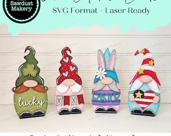 Gnome Mini Shelf Sitter Bundle #1 Plik SVG | Plik do cięcia laserowego SVG | Glowforge | Gnome SVG Plik do cięcia laserowego | Gnome Shelf Sitter svg