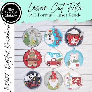 Christmas Holiday Ornament Bundle Vol 2 SVG File | Laser Cut File | Christmas Ornaments SVG | Snowman | Gingerbread | Gnome | Santa