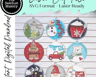 Christmas Holiday Ornament Bundle Vol 2 SVG File | Laser Cut File | Christmas Ornaments SVG | Snowman | Gingerbread | Gnome | Santa