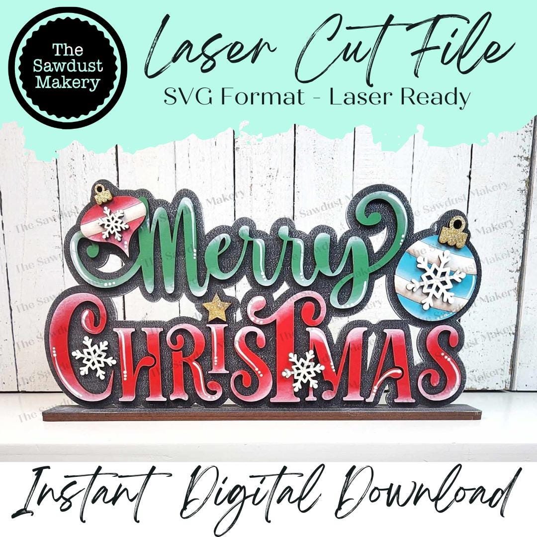 Word Merry Christmas - Laser Cut Out Unfinished Wood Craft Shape XMS45 Word Merry Christmas - Laser Cut Out Unfinished Wood Craft Shape XMS45