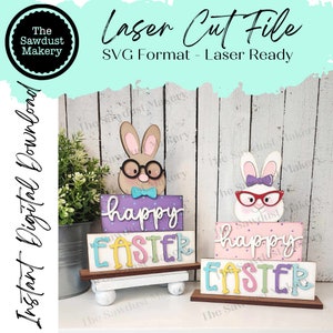 Fichier SVG gerbeur de mot couple lapin ringard | Fichier découpé au laser | Pâques | Lapin | Lunettes ringard | Garde d'enfants | Lapin ringard SVG | Pâques SVG