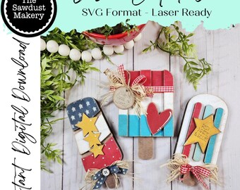 Chunky Patriotic shelf sitter Popsicle SVG File  | Laser Cut File | Popsicle SVG File | Patriotic SVG | Summer svg | Popsicle svg