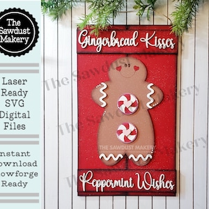 Gingerbread Kisses Pallet Sign Door Hanger SVG File  | Laser Cut File | Gingerbread SVG File | Door Hanger svg | Peppermint | Christmas SVG