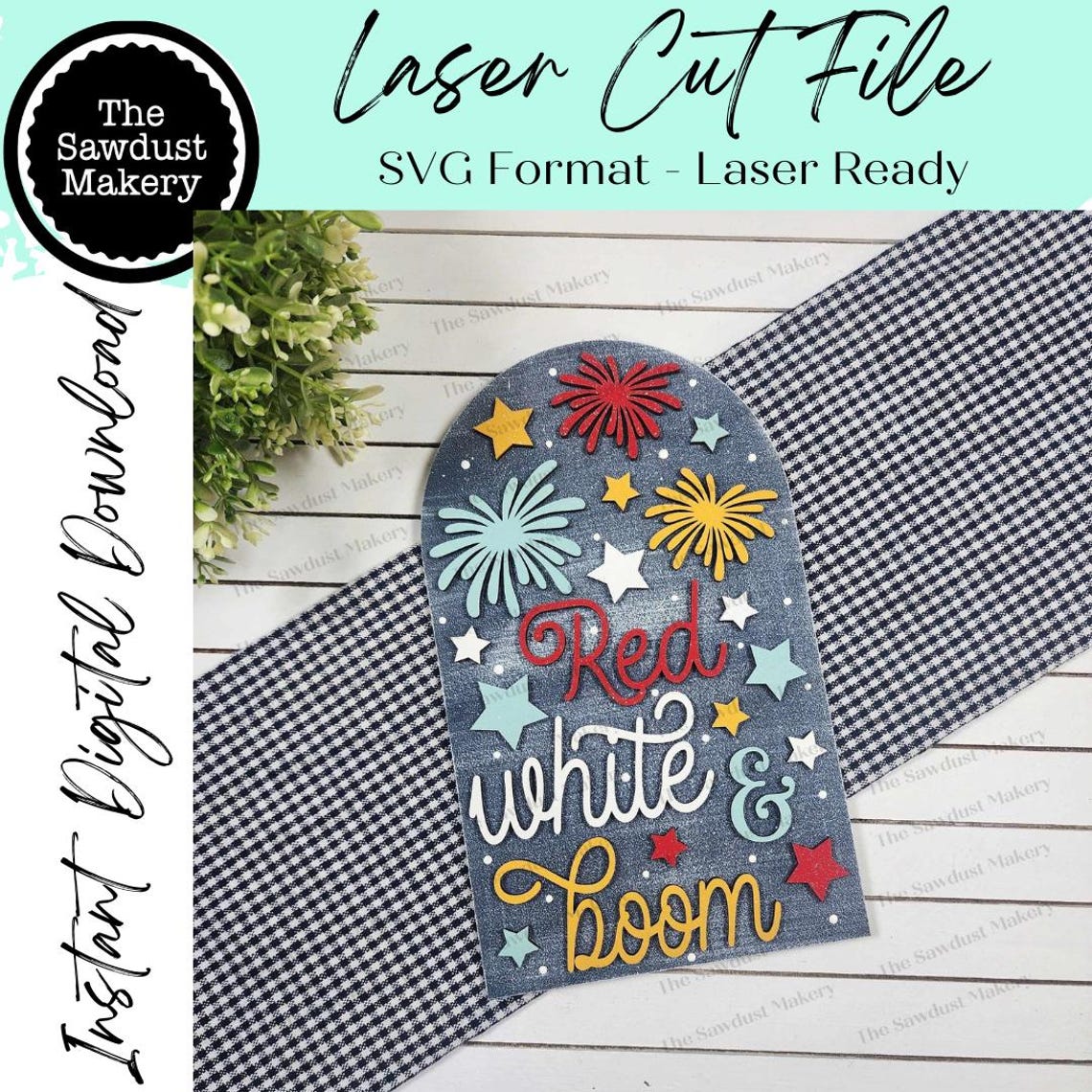 Interchangeable Large Arched Boho Sign Insert | Red White & Boom 4th of ...