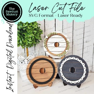 Pacchetto cornice per cartello rotondo Shiplap intercambiabile da 3" SVG / File tagliato al laser / Glowforge / Cornice per inserto rotondo da 3" / Intercambiabile stagionale