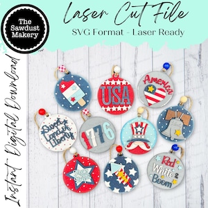 Patriotische USA Ornament SVG Laser-Datei | 4. Juli Laser Cut Dateien | Laser Ornament svg | Glühschmiede | USA Ornamente | 4.Juli Laser
