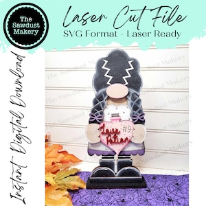 Bride of Frankenstein Gnome SVG File  | Laser Cut File | Glowforge | Standing Gnome SVG File | SVG | Gnome Shelf Sitter | Halloween Gnome