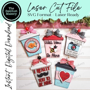 Valentine Latte Cup Ornament Cadeaukaarthouder Lasergesneden SVG-bestand | Valentijn kaarthouders | Laser-svg-bestand | Glowforge | Cadeaukaartje-SVG