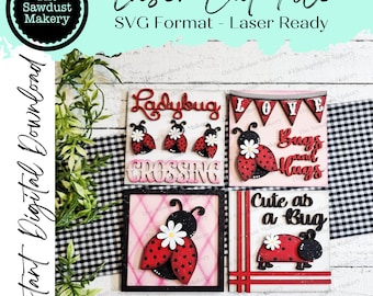 Summer Ladybug Laser Cut Files | Ladybug Interchangeable Leaning Sign Bundle File SVG | Glowforge | Summer Tiered Tray SVG | Farmhouse Frame